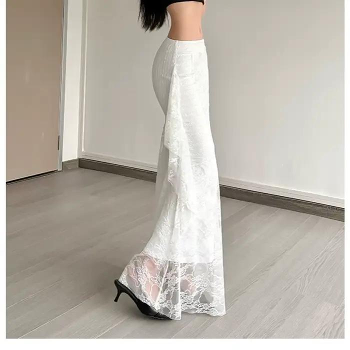Dentelle Patchwork jupes femmes taille haute couvrant les hanches irrégulière décontracté mode crémeux doux Style