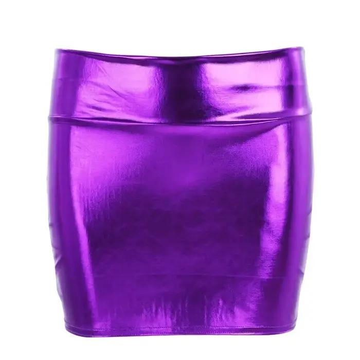 NOUVELLE Mini-jupe moulante métallique en similicuir PU, élastique, pour soirée, effet sculptant, ultra-brillante, jupe crayon ajustée, tenue de soirée