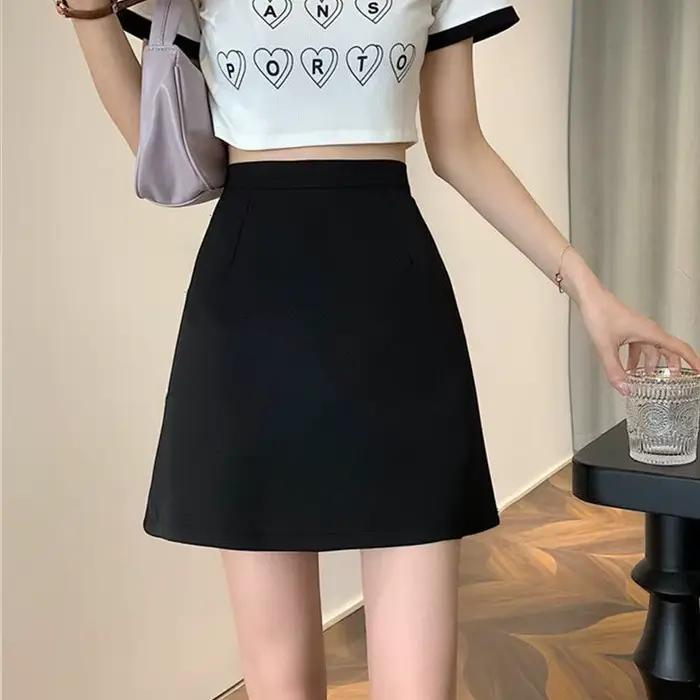 Xpqbb jupe noire femmes 2024 été nouveau Simple basique taille haute Mini jupes femme mode coréenne décontracté a-ligne