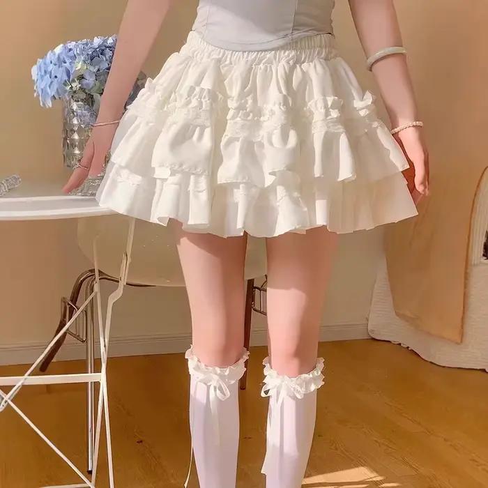 Jupe courte en dentelle douce style A-line taille haute