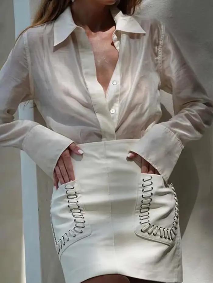Jupe en acétate et lin droit avec motif point pour femmes - Occasions spéciales et quotidienne ```