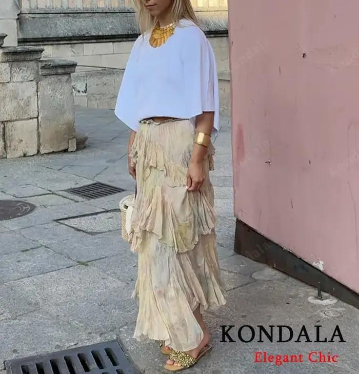 KONDALA femmes élégant Hippie jupe dégradé imprimé à plusieurs niveaux à volants jupes longues 2025 vacances d'été haute rue Boho dame jupes