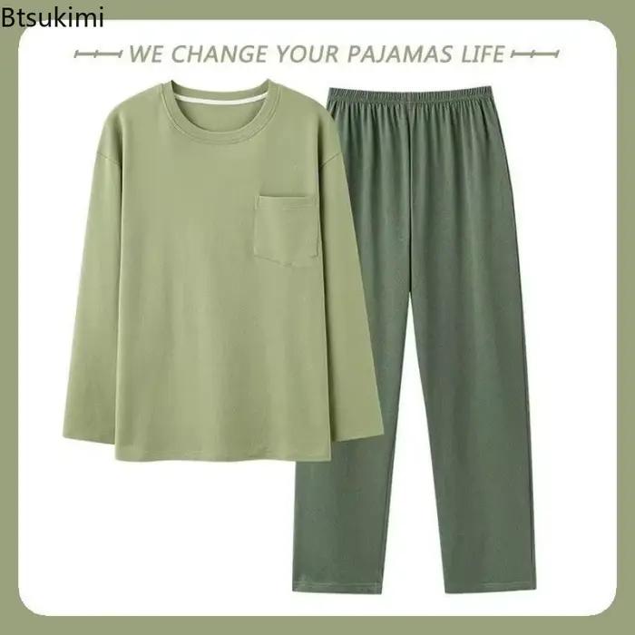 Nouvel ensemble pyjama homme 2026 – Haut à manches longues et pantalon, doux, confortable, uni, décontracté, deux pièces, pour la maison et le sommeil