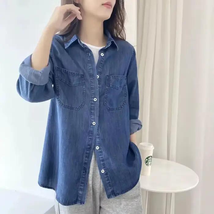 Chemise en jean pour femmes 2025 printemps été rétro mode tempérament dames hauts élégant confortable loisirs dame Cowboy Blouse