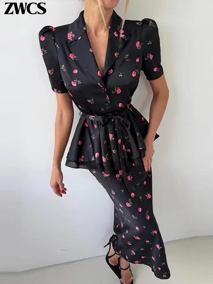Ensemble de jupes pour femmes à imprimé floral et volants