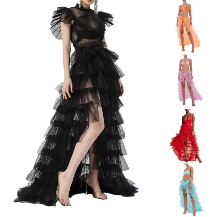 Jupe en tulle transparent pour femmes, jupe de fête avec volants, longueur au sol, style bohème, pour mariages, cocktails, soirées et occasions spéciales
