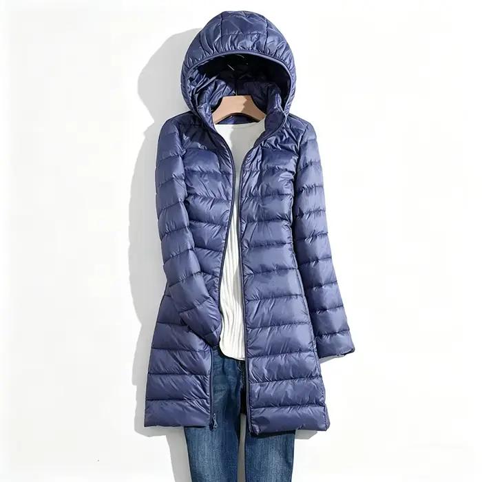 Veste chaude d'automne et d'hiver pour femmes, veste longue légère avec chapeau amovible pour femme de bureau, du S au 5XL