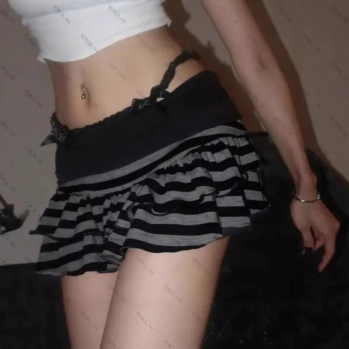 Jupe courte rayée Y2K 2026 sexy à blocs de couleur pour femme