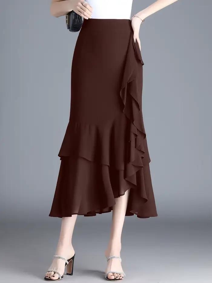 ZUZK-Jupe longue en mousseline de soie à imprimé léopard pour femme, irrégulière, queue de poisson, élégante, taille haute, fête de luxe, volants, été