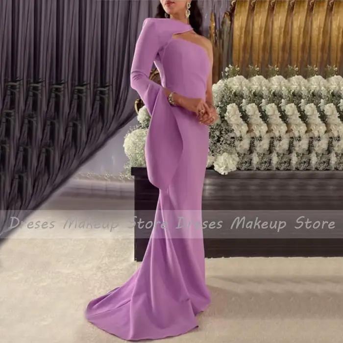 Robe de Soirée Longue et Simple à Col Rond pour Femme, Tenue Sirène à Manches, Lavande, Mariage, 2023
