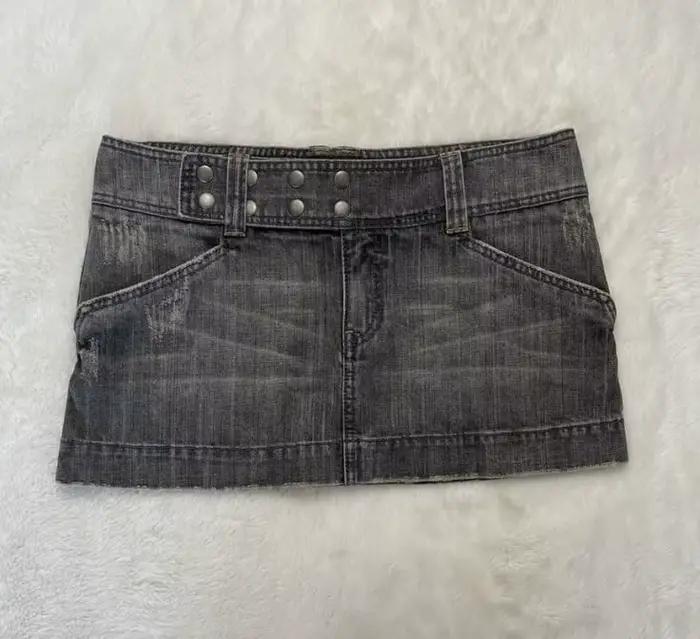 Y2K taille réglable Mini jupe Harajuku fille chaude couleur unie rétro gris Denim jupe femmes gothique mince hanche taille basse jupe courte