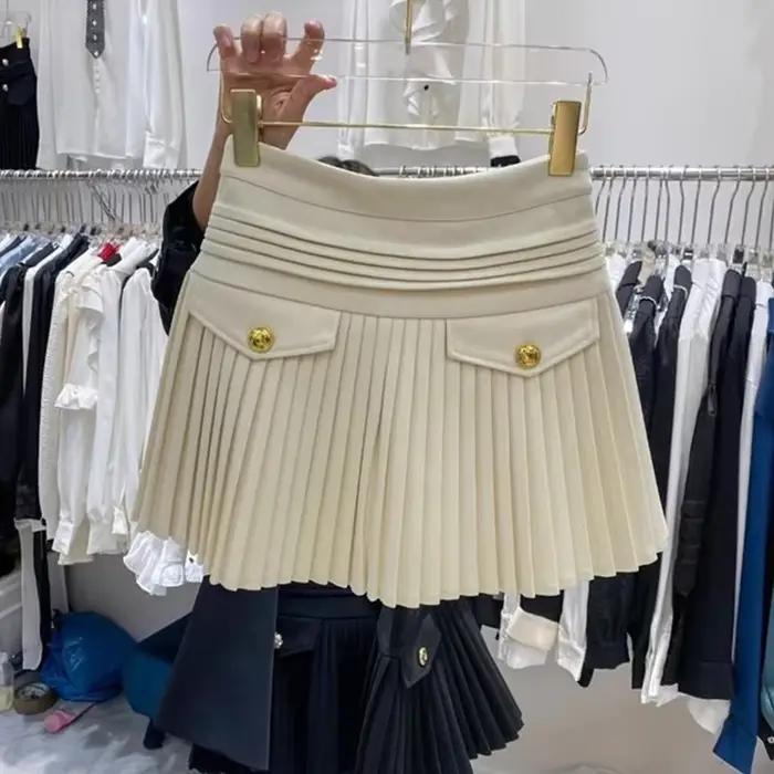 Jupe plissée noire préppy coréenne en laine et polyester, élégante et polyvalente pour femmes, occasions spéciales et tenues quotidiennes