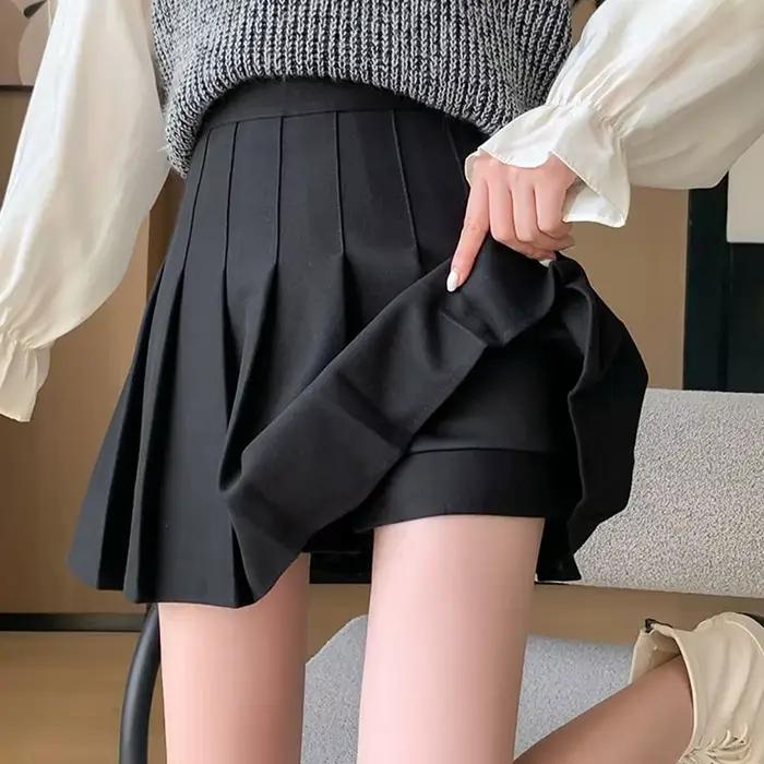 Automne hiver laine jupes plissées femmes nouveau coréen taille haute minceur Mini jupe dames Style Preppy côté