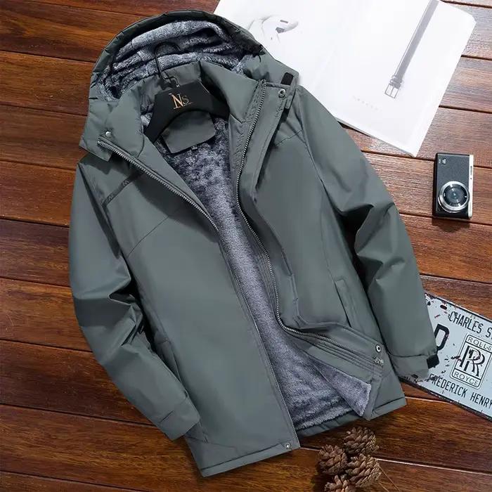 Veste d'hiver d'extérieur épaisse doublée de polaire pour hommes, manteau de sport décontracté à capuche, maintien de la chaleur amovible, en Fiber de Polyester
