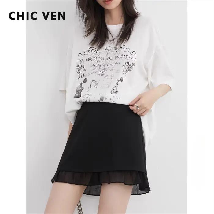 CHIC VEN mode femmes jupes solide mince décontracté nouvelle ligne a à volants hanche femme jupe courte épissage printemps automne 2025