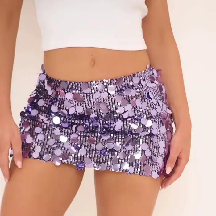 Mini jupe courte moulante à paillettes scintillantes pour femmes