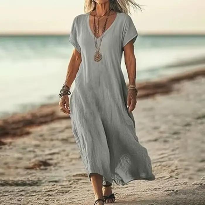 Jupe longue en coton et lin pour femme, été 2026