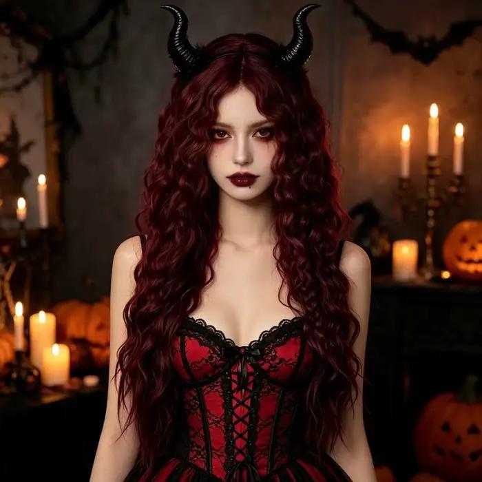 Perruque synthétique longue et bouclée bordeaux pour femme, personnalisée, pour fête, cosplay, Halloween, simulation de cheveux