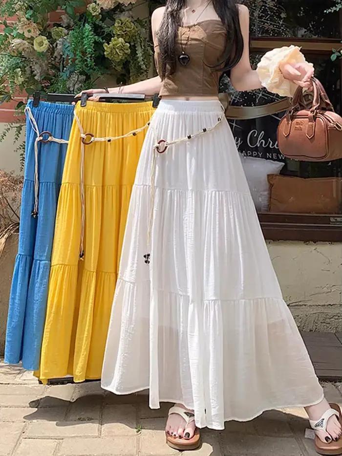 Jupe Boho décontractée polyester mi-longue avec coupe amincissante et design cachant les hanches pour femmes occasions estivales vacances de résort