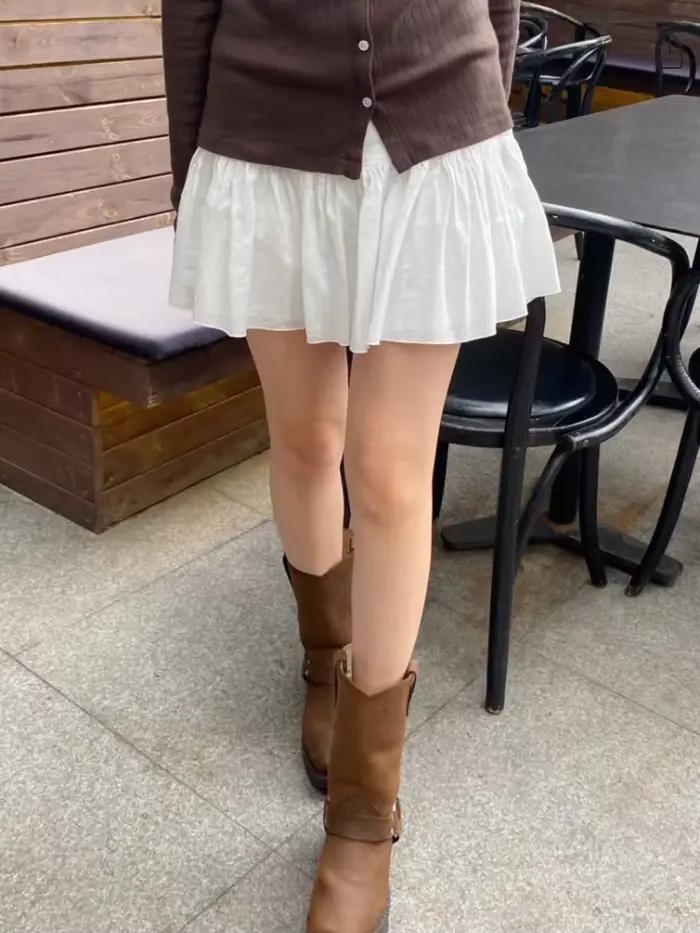 Mini jupes blanches pliables pour femme, taille basse, ligne a, courtes, décontractées, simples, assorties avec tout, Style Preppy, en coton, nouvelle collection été
