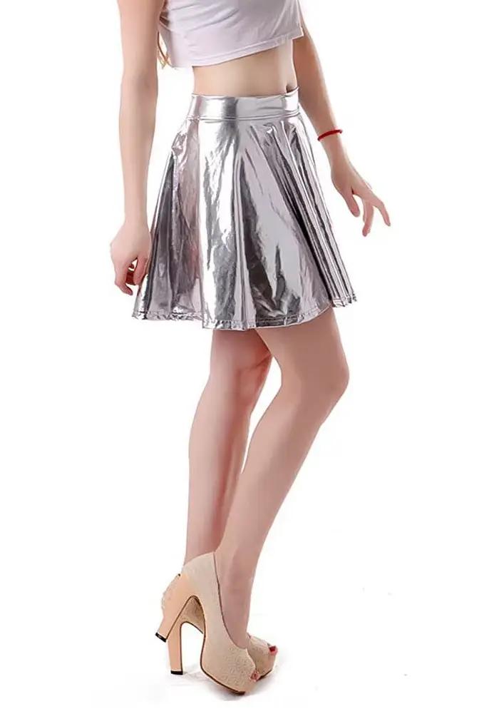 Speerise adulte brillant métallique jupe femmes Sexy en cuir PU Club fête danse holographique jupes plissées carnaval Festival brillant