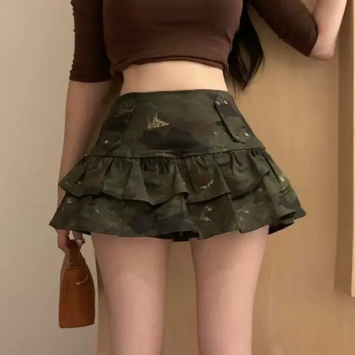 Jupes plissées sexy pour femmes Camouflage Y2k Spice Girl Cake Culottes Jupe courte avec ceinture