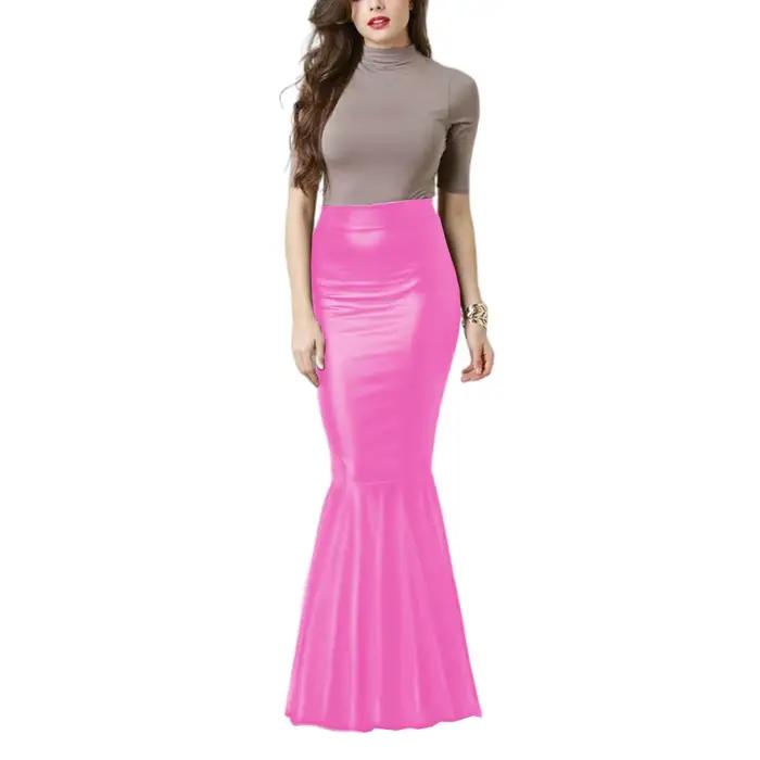 Jupe crayon en cuir PU, jupe sirène taille haute, hanche mince élégante, jupes trompette haute élastique, dame de bureau, 7XL
