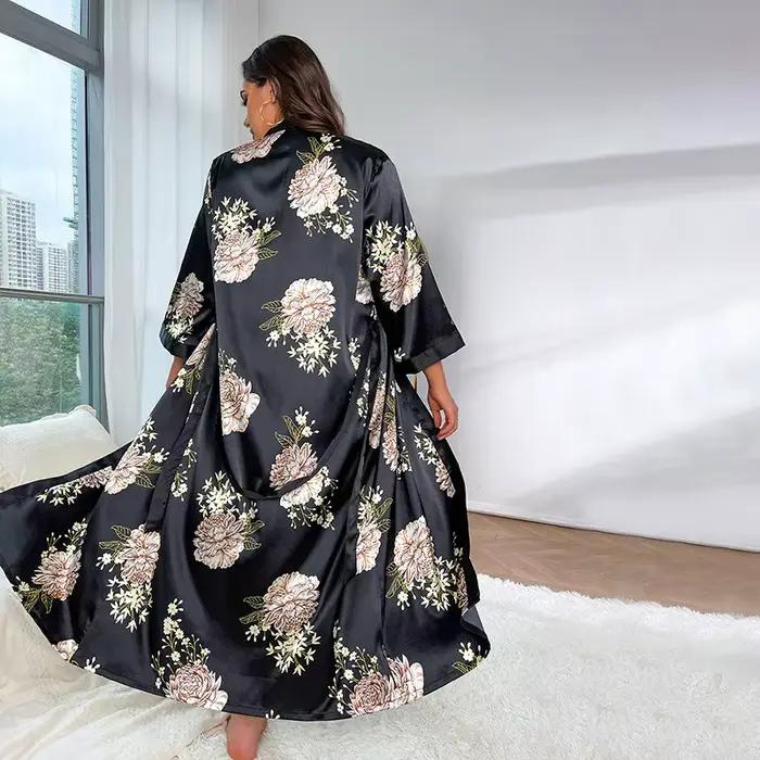 Chemise de nuit en Satin pour femmes, grande taille, longue, Maxi, à la mode, imprimé Floral, coupe ample, pour filles courbées, vêtements de détente, 100kg
