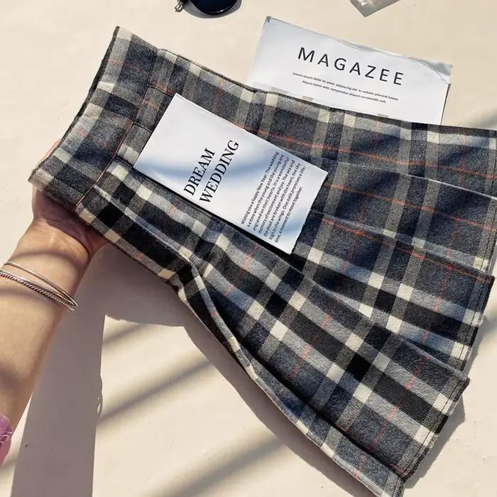 Jupe plissée en mélange de laine à carreaux pour femmes automne hiver taille haute