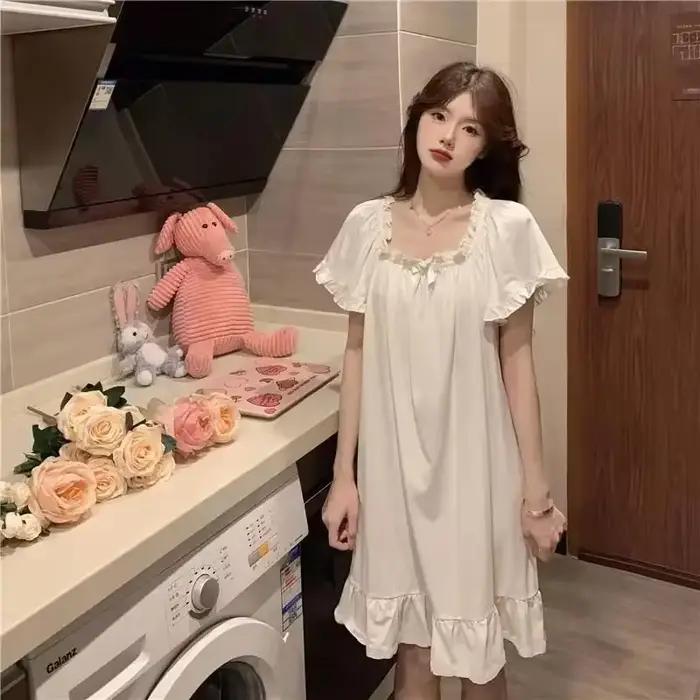 Chemises de nuit blanches mi-longues, pyjamas d'été, vêtements de maison pour femmes, nouvelle robe coréenne, vêtements de nuit sexy pour dormir, haut pour femme