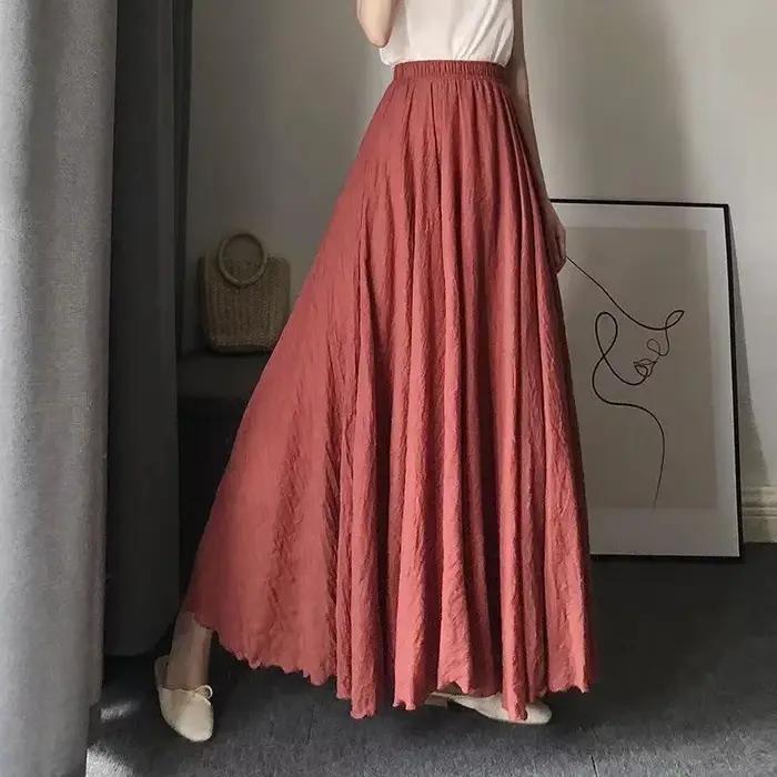 Jupe féerique vintage mi-longue taille haute en coton et lin double épaisseur