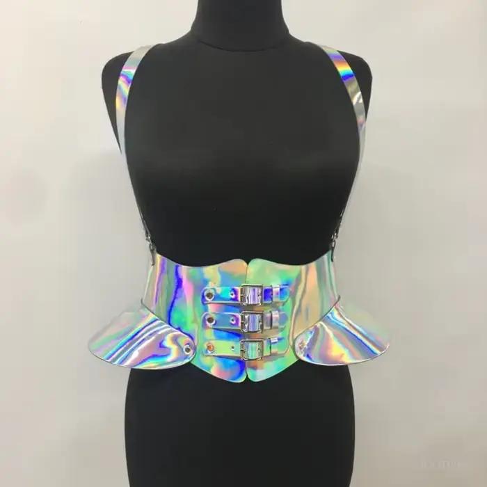 Mini jupe gothique métallique argentée pour femmes