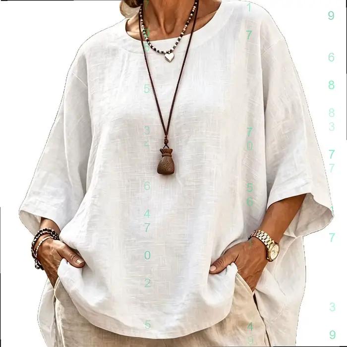 Chemisier Tunique Femme Ample Décontracté Manches Courtes T-shirt Printemps Été Coton Lin