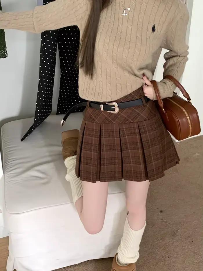 Style coréen hiver laine Kawaii Mini jupes femmes mode Y2K Streetwear Tartan plissé jupe à carreaux taille haute a-ligne
