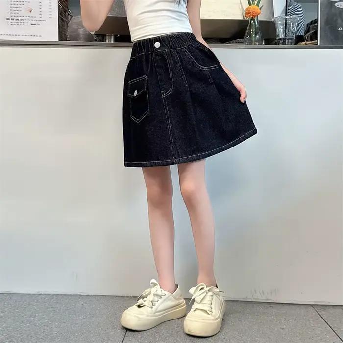 Jupe en jean vintage bleu foncé tendance pour adolescentes