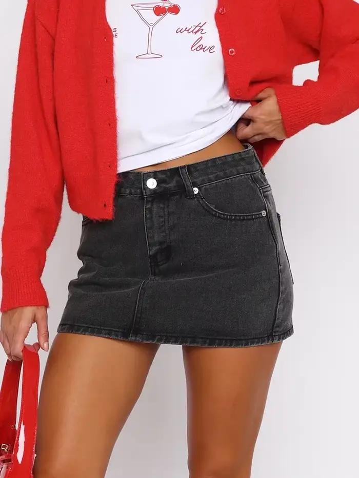 Rétro femmes Denim jupe Vintage taille haute mince Sexy Mini jupes été Streetwear décontracté tout Match dame jean