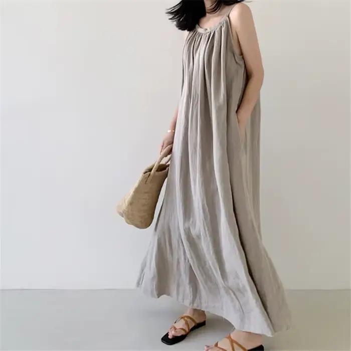 Robe Longue en Coton et Lin Précieux pour Femme