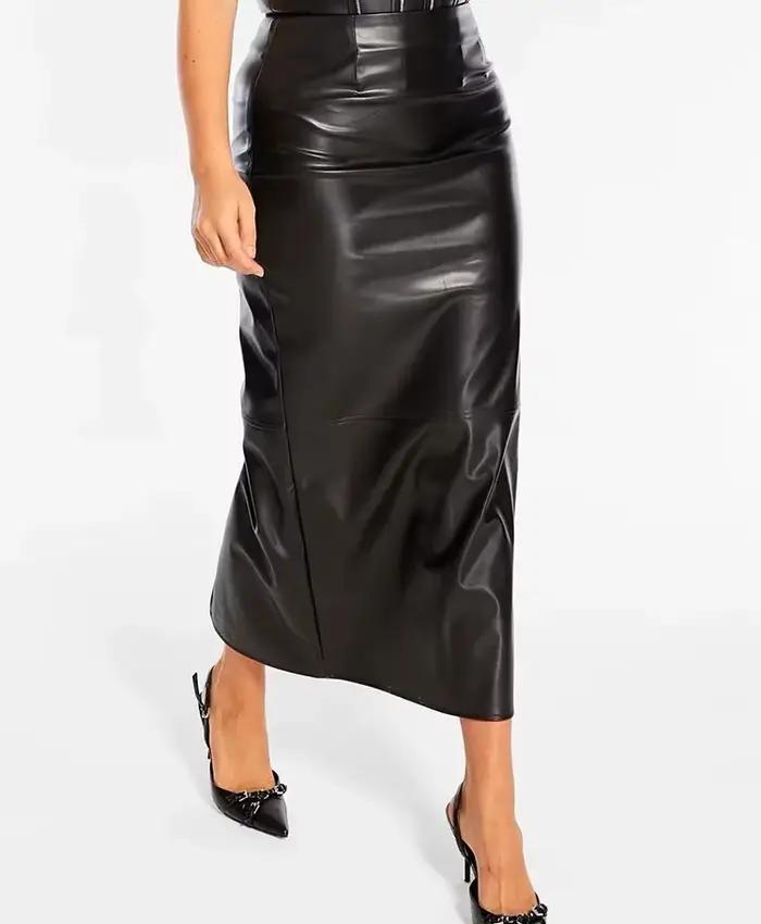 Jupe midi élégante pour femme grande taille en similicuir mat