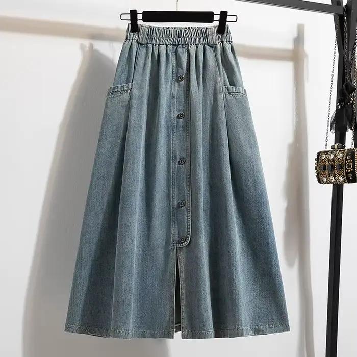 Mode coréenne 2025 nouvelle jupe de Cowboy d'été femmes décontracté sauvage ample taille haute mi-longue