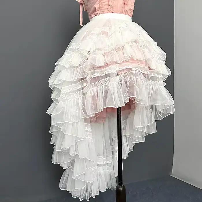 Gothique Lolita Layered Sweet Princess Mesh High Low Ruffled Underskirt, Women