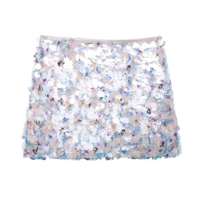BSAY néon sequin jupe été nouveau 2025 doublure côté zip taille haute a-ligne mini