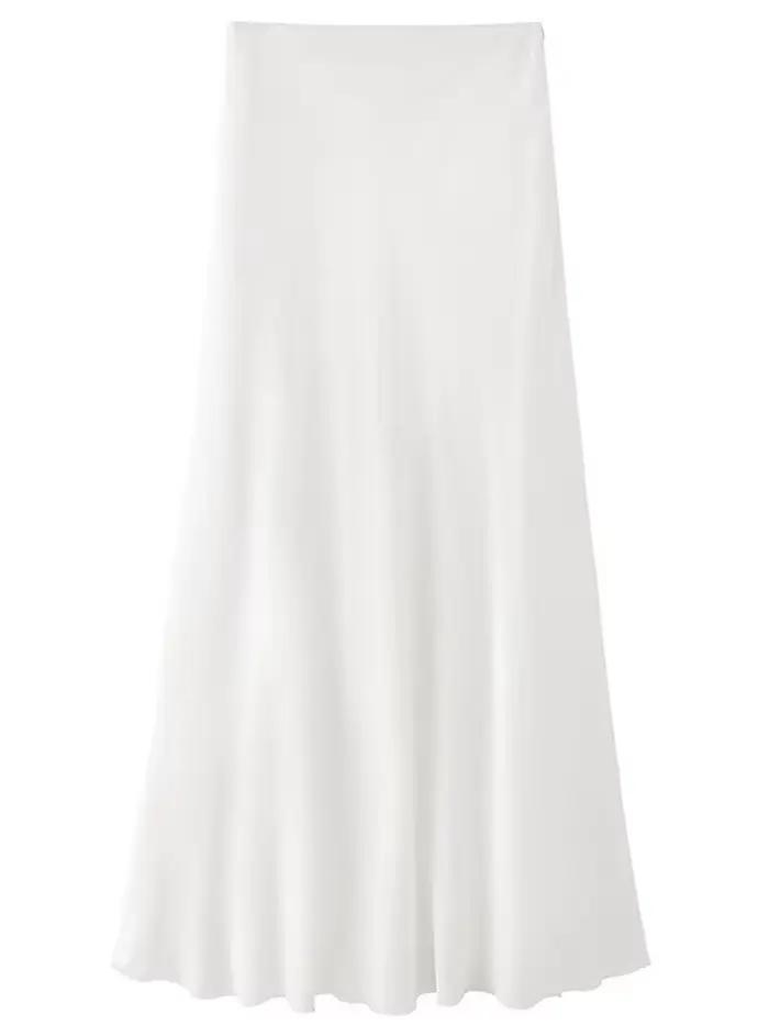 Jupe Femme Blanche Taille Élastique Lin Midi Élégante Formelle Confortable pour le Quotidien Coupe Évasée Nouvelle Collection Printemps 2026 Mode Féminine