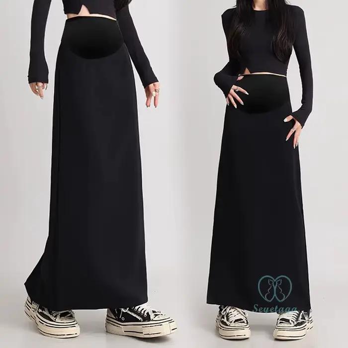 Jupes Maxi sulfNoires à Fente Arrière pour Femme Enceinte