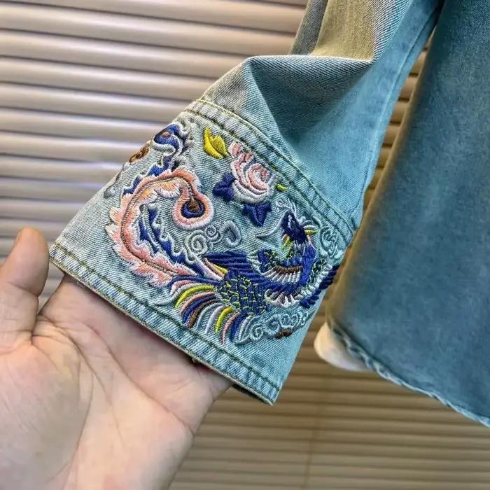 Chemise en jean femme 2025 nouveau printemps été broderie ample à manches longues dames hauts Style rétro mode coréenne femme Blouse