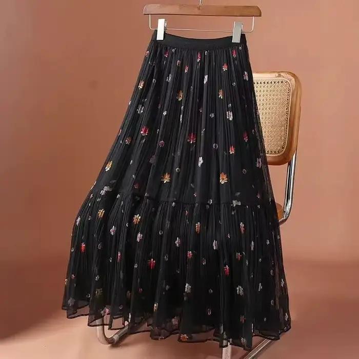 Vintage imprimé fleuri une ligne rose jupes femmes 2025 Casaul mode coréenne Y2k vêtements taille haute Harajuku jupe longue plissée