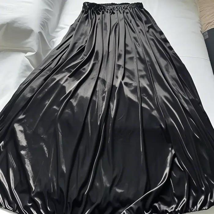 Longueur 90 cm Satin soie Sexy femmes taille haute Maxi jupe ample longs bas