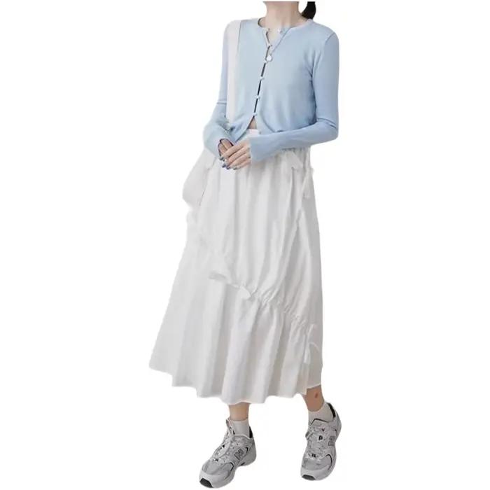 Jupe midi blanche à nœud papillon taille haute pour filles