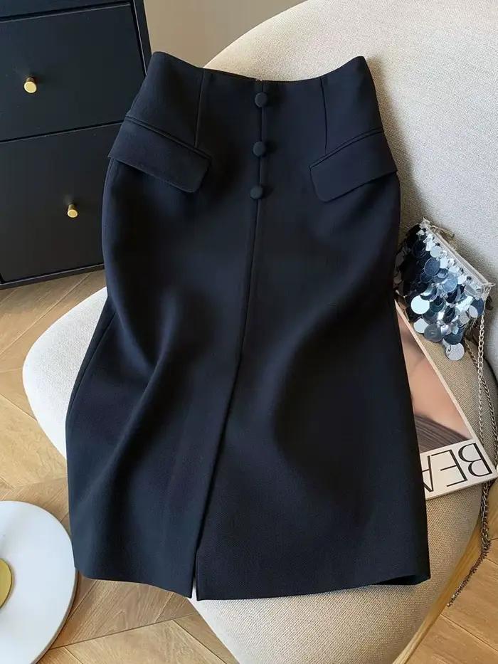 Costume portefeuille Faldas Mujer Tube droit longue Jupe de tempérament noir vêtements de mode coréenne Vintage Юбки