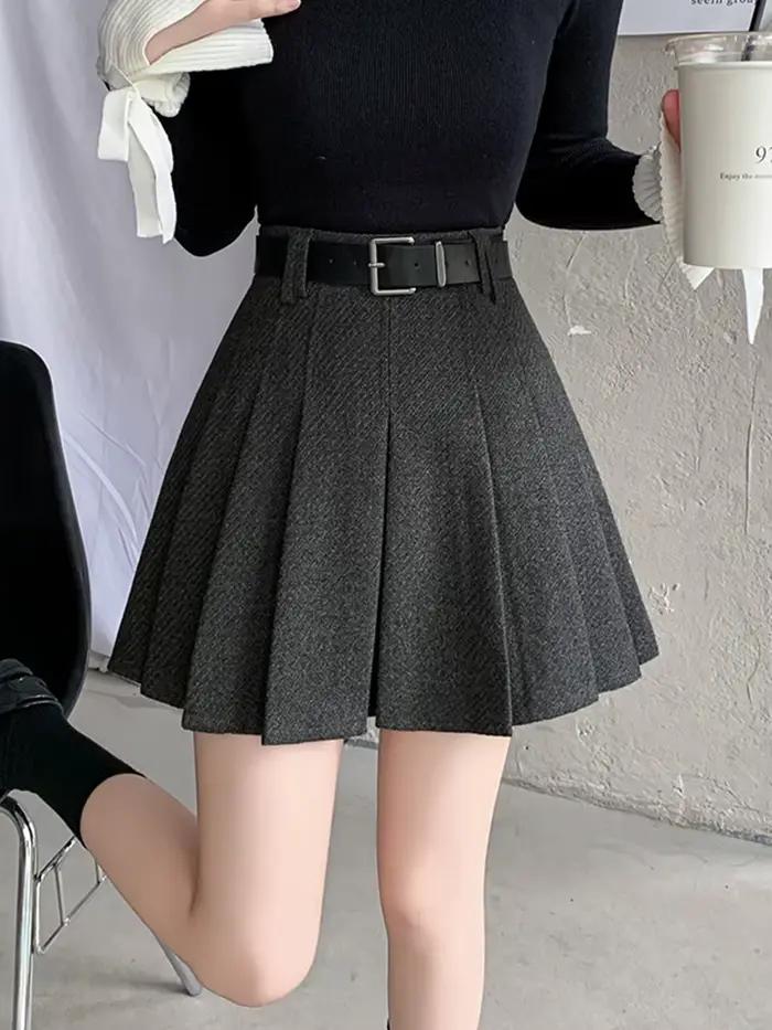 Vintage hiver plissé Mini jupe femmes Streetwear taille haute laine mignon patineuse jupes avec short ceinture gris noir
