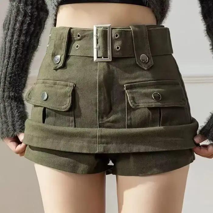 2025 nouvelle mode jupe Cargo femmes avec ceinture taille haute printemps et automne a-ligne Streetwear Denim jupes femme